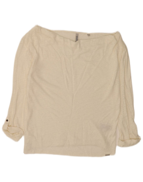 Woolrich Top da donna con maniche a 3/4 oversize con spalle scoperte UK 10 Small Bianco