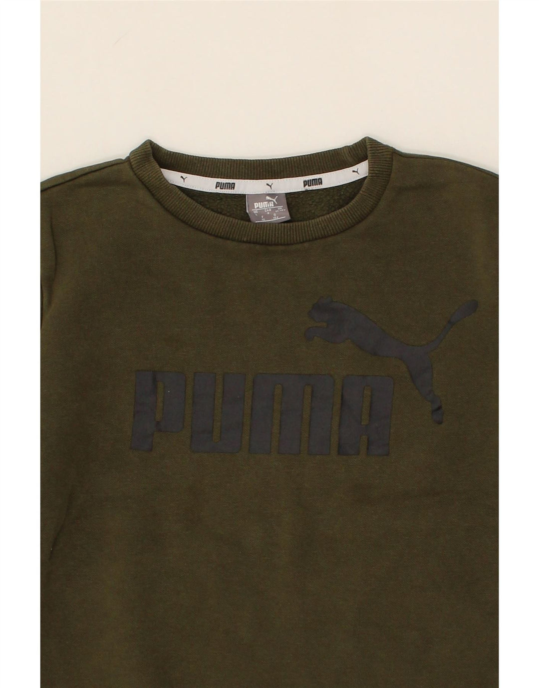 PUMA Boys Graphic Sweatshirt Jumper 11-12 Years Large Khaki Cotton Vintage Puma and Second-Hand Puma from Messina Hembry 