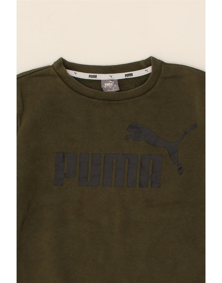 PUMA Boys Graphic Sweatshirt Jumper 11-12 Years Large Khaki Cotton Vintage Puma and Second-Hand Puma from Messina Hembry 