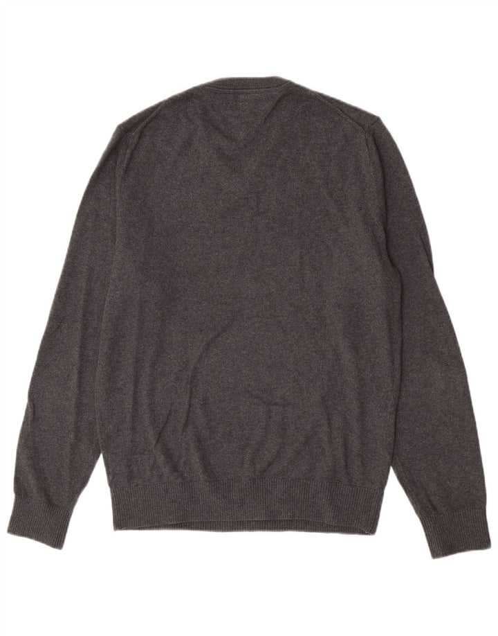 Maglione maglione con scollo a V da uomo Tommy Hilfiger piccolo cotone grigio