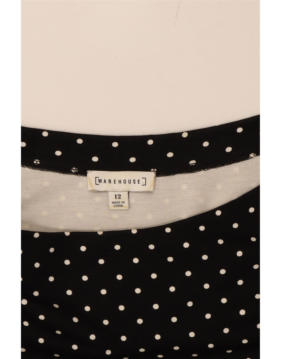 WAREHOUSE Womens 3/4 Sleeve A-Line Dress UK 12 Medium Black Polka Dot Vintage Warehouse and Second-Hand Warehouse from Messina Hembry 
