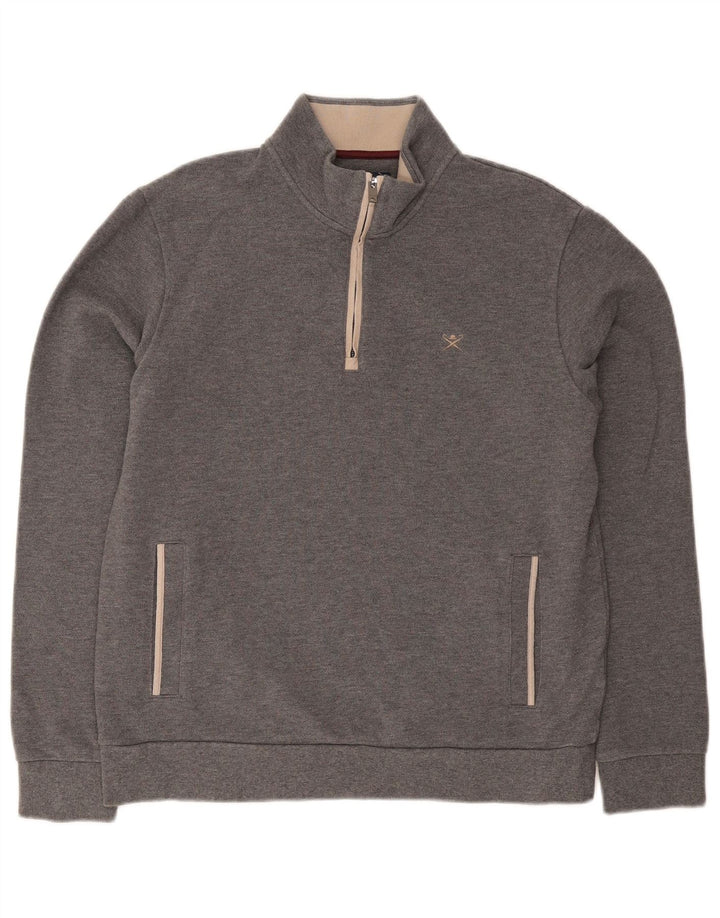 Felpa Hackett da uomo con vestibilità classica e collo con zip, in cotone grigio medio