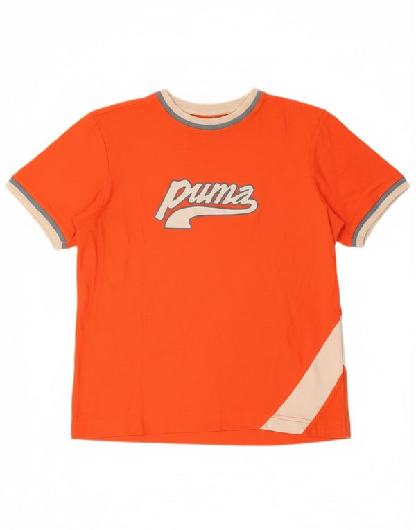 Puma T-shirt grafica da uomo Top Small Arancione Colourblock in cotone
