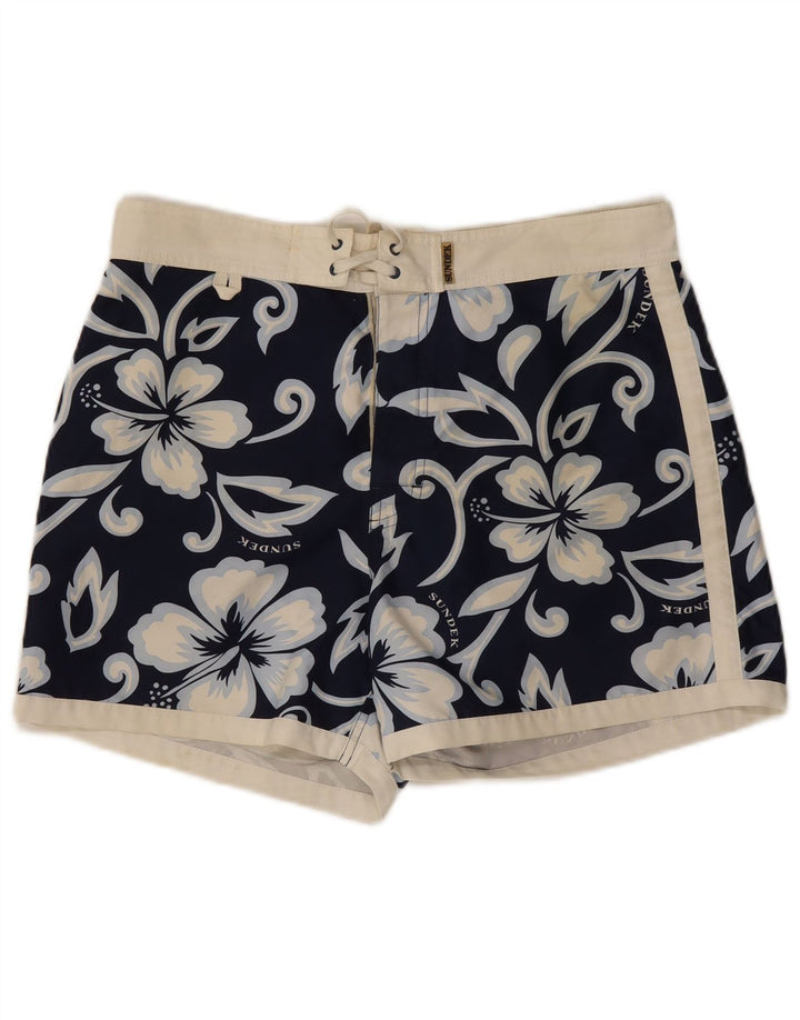 Pantaloncini da bagno da uomo Sundek poliestere floreale medio blu navy