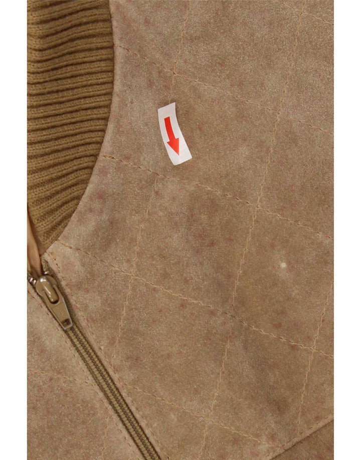 Giubbotto bomber vintage in pelle scamosciata da donna EU 50 XL Beige poliacrilico color block