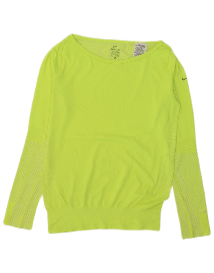 NIKE Top Dri Fit da donna a maniche lunghe UK 10 piccolo nylon giallo