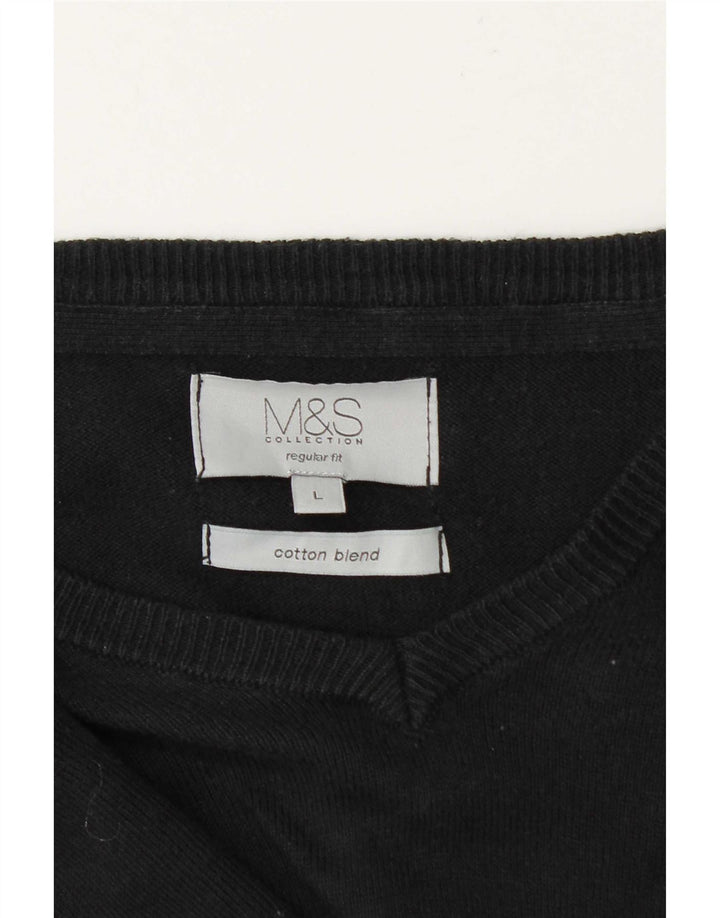 Maglione da uomo Marks & Spencer vestibilità regolare con scollo a V, grande cotone nero