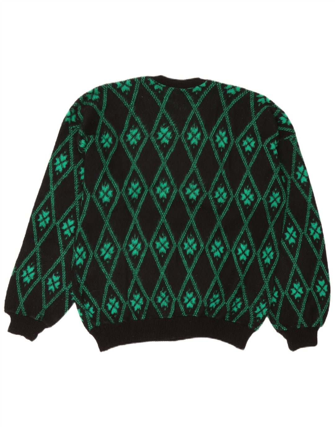 Maglione maglione girocollo da uomo vintage verde medio a rombi/diamante