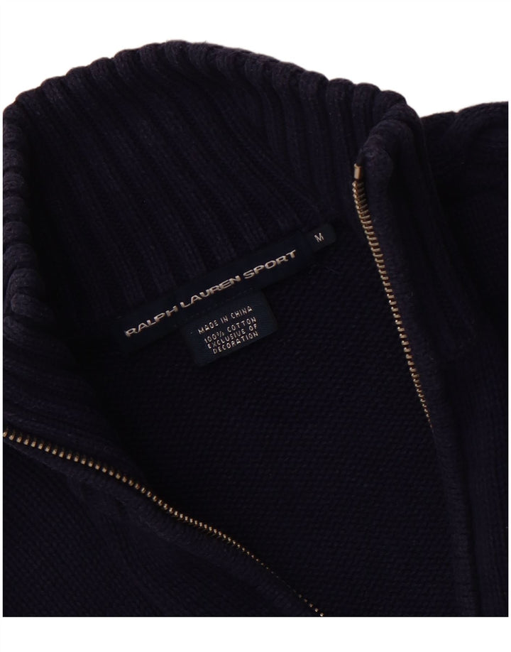 RALPH LAUREN Maglione cardigan da donna UK 12 Medio cotone blu navy