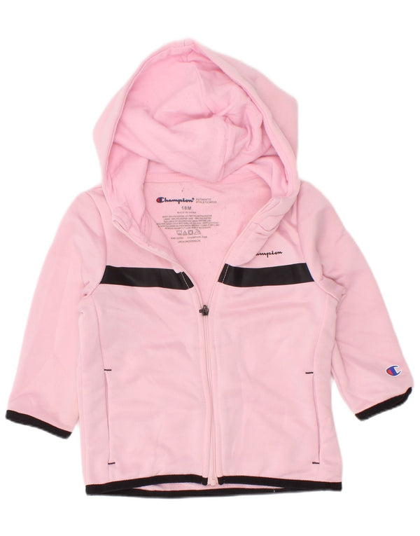 Maglione con cappuccio e zip per bambina Champion da 12 a 18 mesi, colore rosa a blocchi di colore