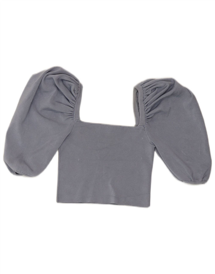 Top corto da donna con spalle scoperte Zara UK 8 piccolo in viscosa blu