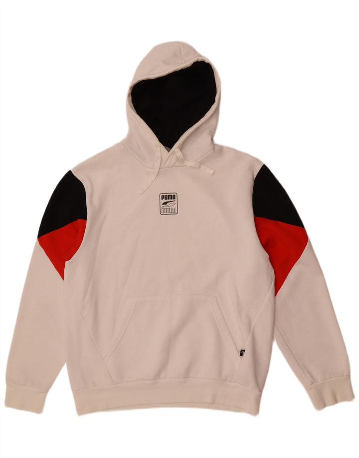 Felpa con cappuccio da uomo Puma in cotone color block bianco medio