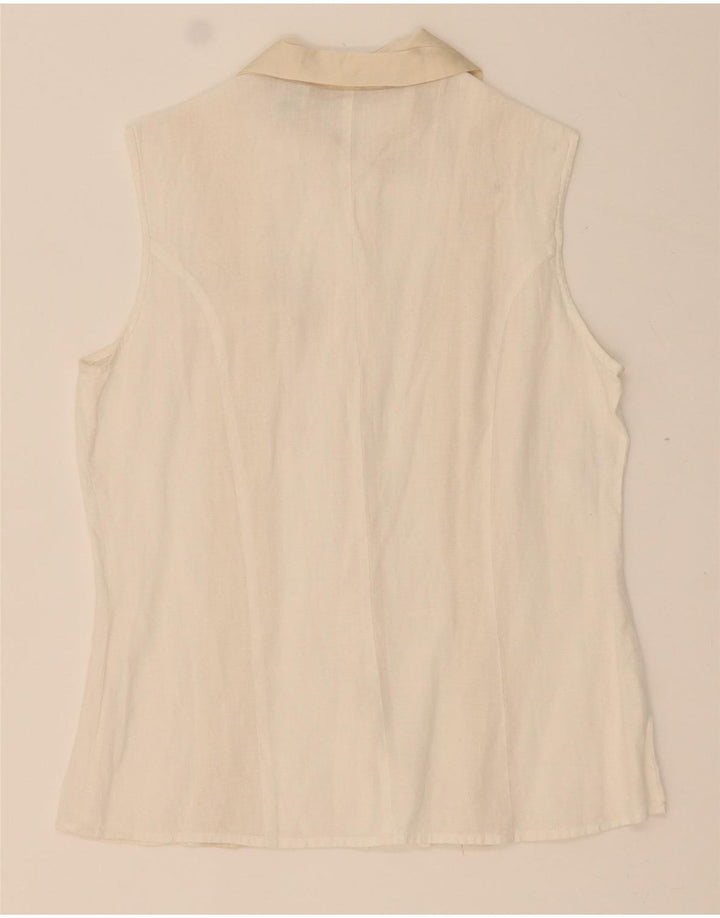 BANANA REPUBLIC Womens Sleeveless Shirt Blouse UK 12 Medium Beige Striped Vintage Banana Republic and Second-Hand Banana Republic from Messina Hembry 