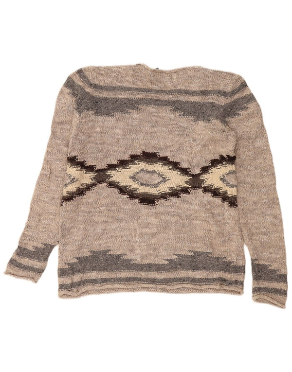 RALPH LAUREN Maglione da donna con scollo a barchetta UK 16 Large Beige Fair Isle