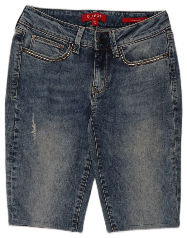 Pantaloncini di jeans skinny a vita media da donna Guess W26 piccoli blu