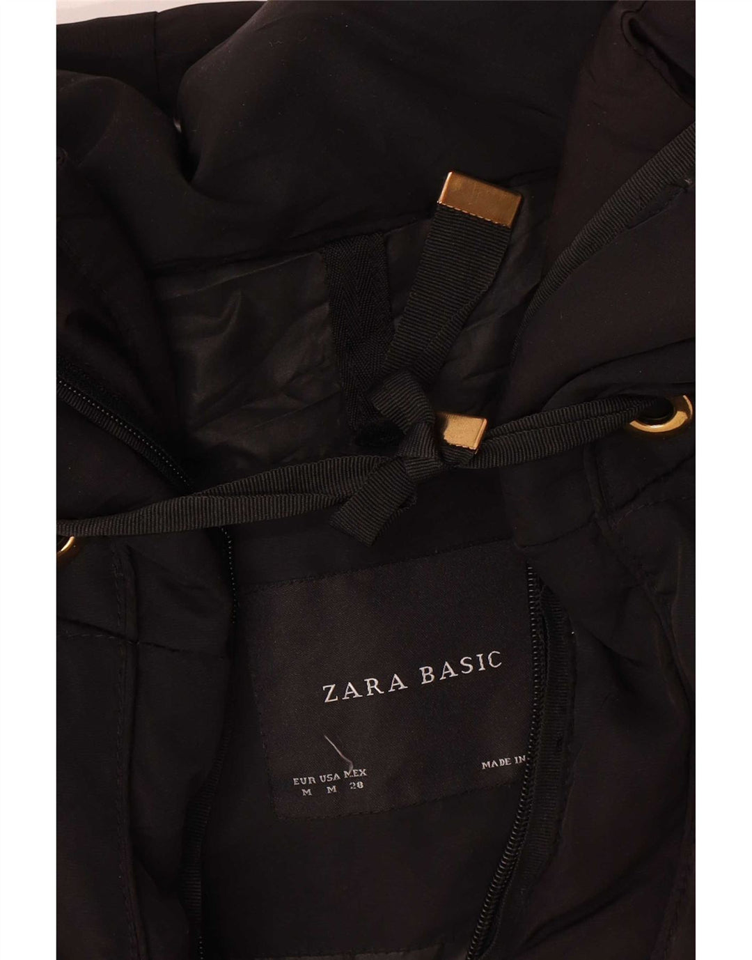 Giacca imbottita con cappuccio da donna Zara UK 14 poliestere nero medio
