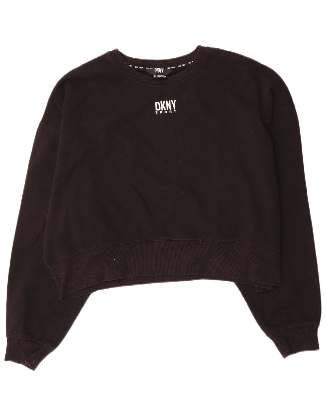Dkny Donna Crop Oversize Felpa Maglione UK 10 Piccolo Cotone Nero