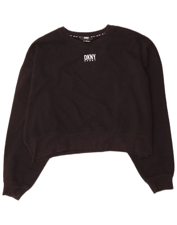 Dkny Donna Crop Oversize Felpa Maglione UK 10 Piccolo Cotone Nero