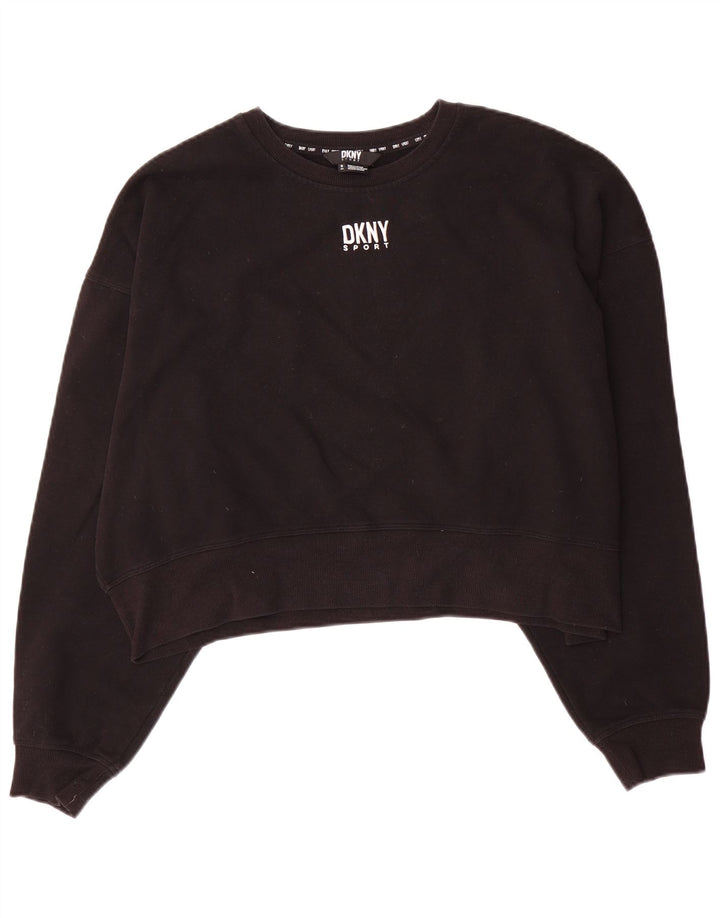 Dkny Donna Crop Oversize Felpa Maglione UK 10 Piccolo Cotone Nero