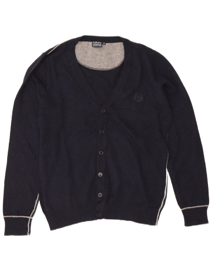 Maglione cardigan da uomo Gianmarco Venturi XL blu navy in lana d'agnello