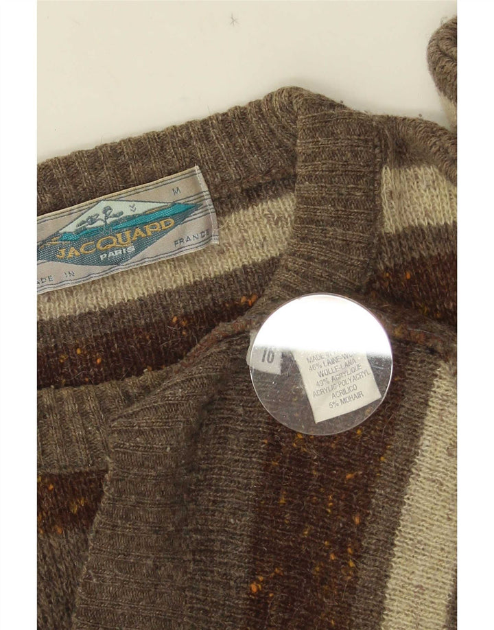 Maglione maglione girocollo da uomo vintage in lana a righe kaki medie