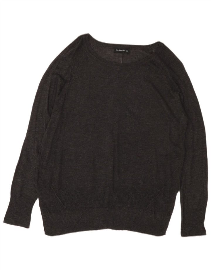 Maglione ZARA da donna con scollo a barca UK 14 Viscosa grigio medio