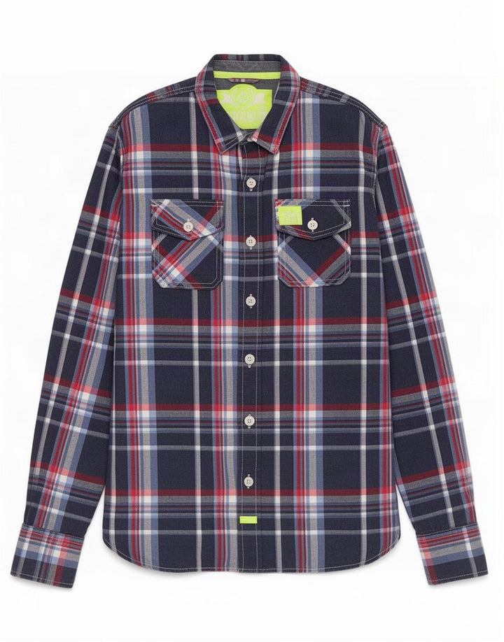 Camicia da uomo Superdry XL in cotone a quadri blu navy
