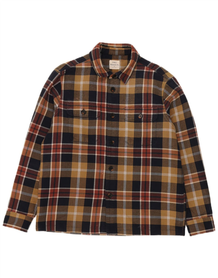 Marks & Spencer Camicia da uomo in flanella dalla vestibilità rilassata, scozzese medio multicolore