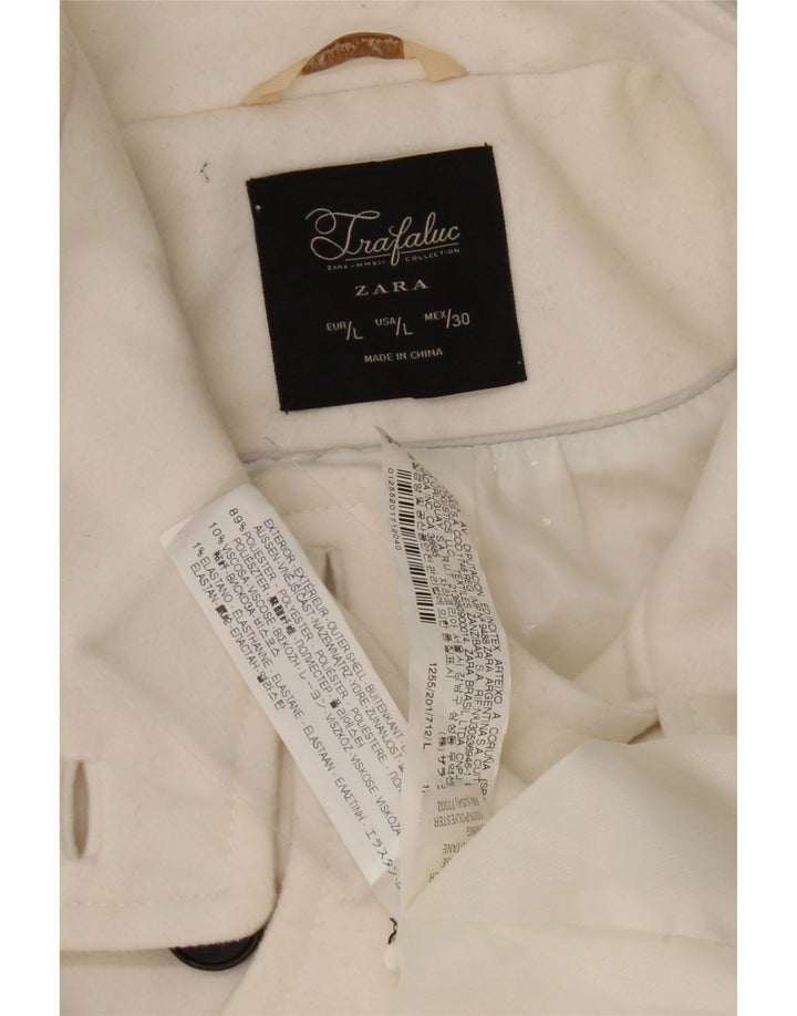 ZARA Cappotto Doppio Petto da Donna UK 14 Large Bianco Poliestere