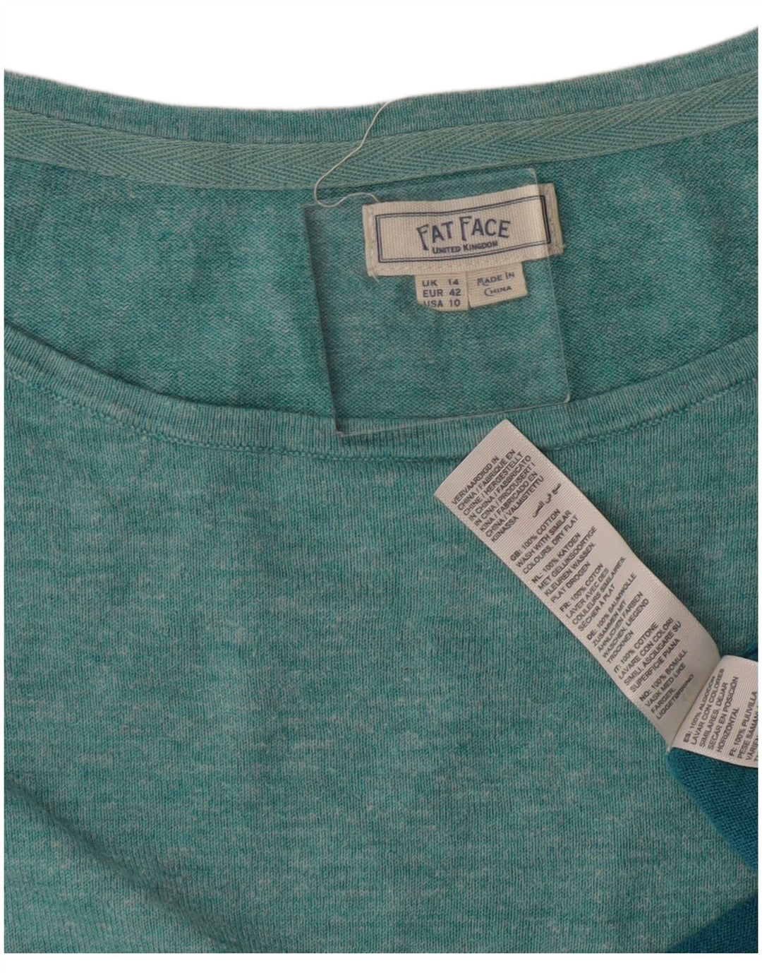 Fat Face Top da donna a maniche lunghe UK 14 Large in cotone color block turchese
