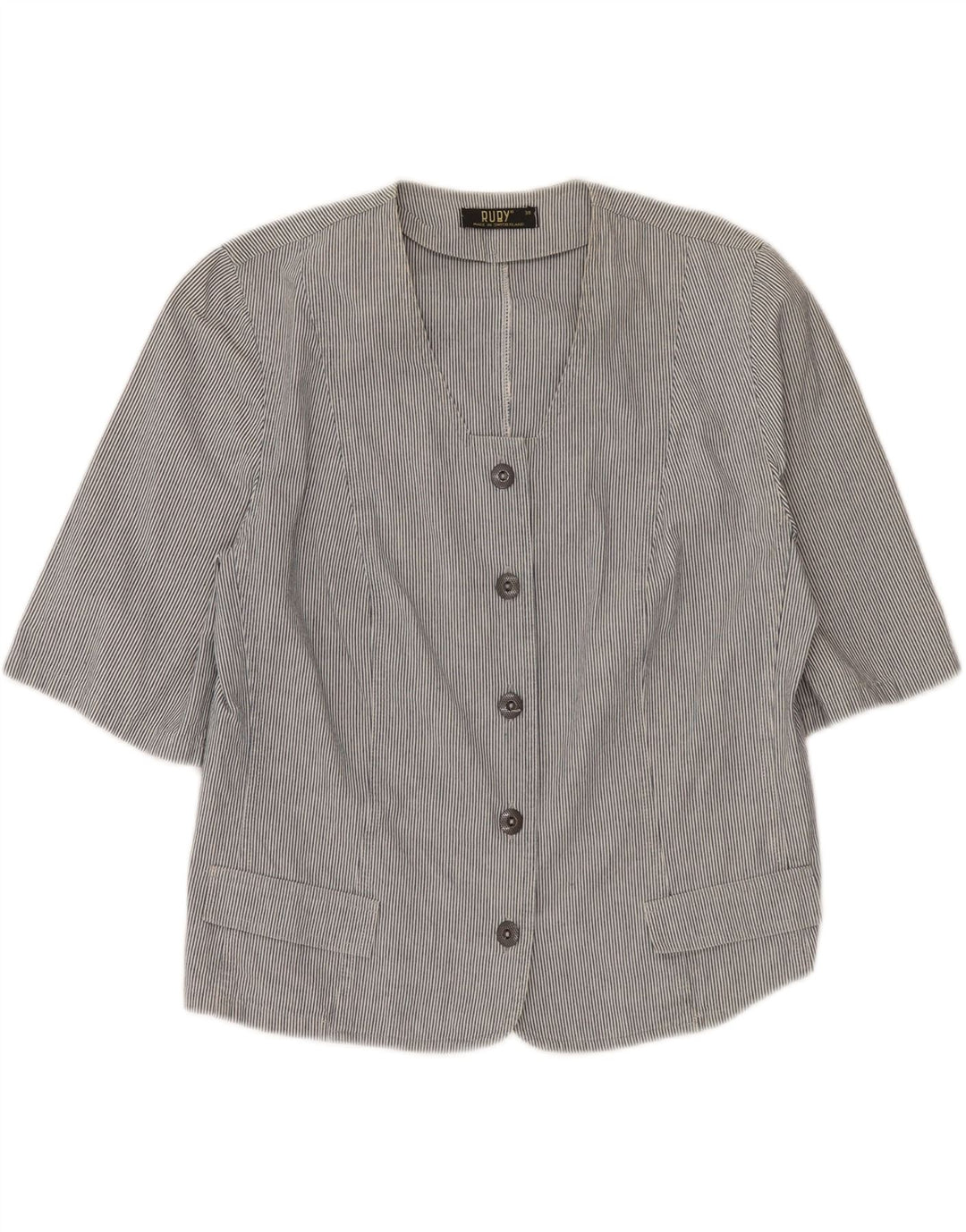 RUBY Womens Short Sleeve Shirt Blouse EU 38 Medium Blue Pinstripe Vintage Ruby and Second-Hand Ruby from Messina Hembry 