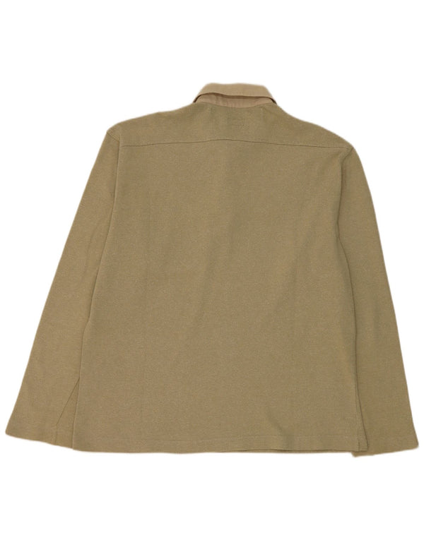 Stefanel Mens Long Sleeve Rugby Polo Shirt 2XL Khaki Cotton
