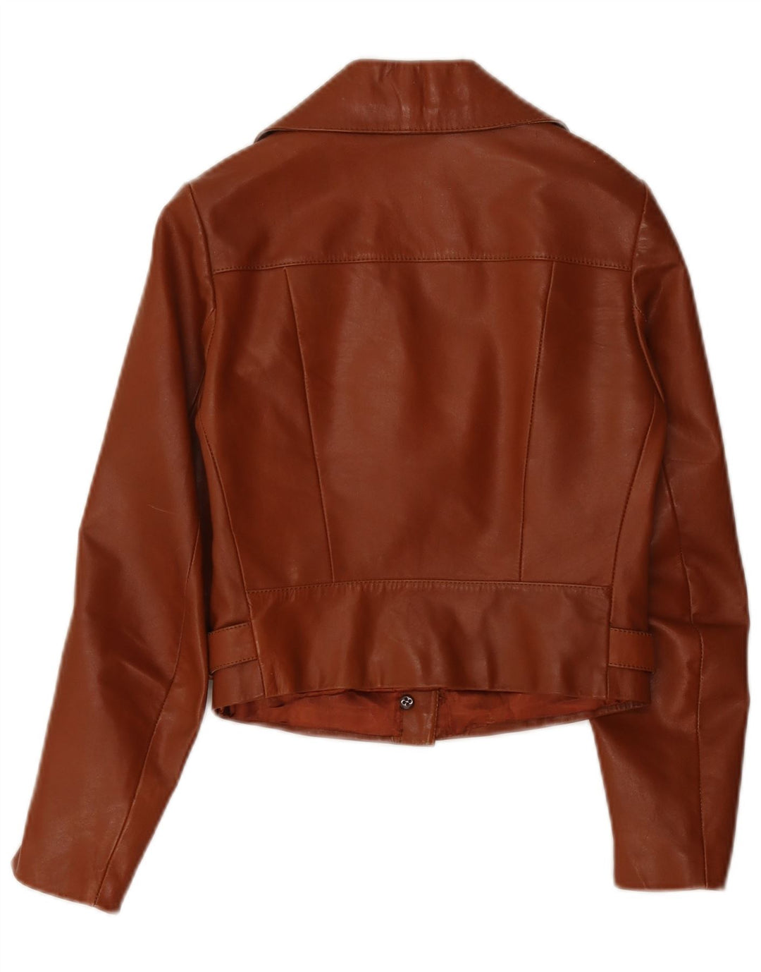 Giacca blazer in pelle vintage da donna a 2 bottoni UK 4 XS marrone