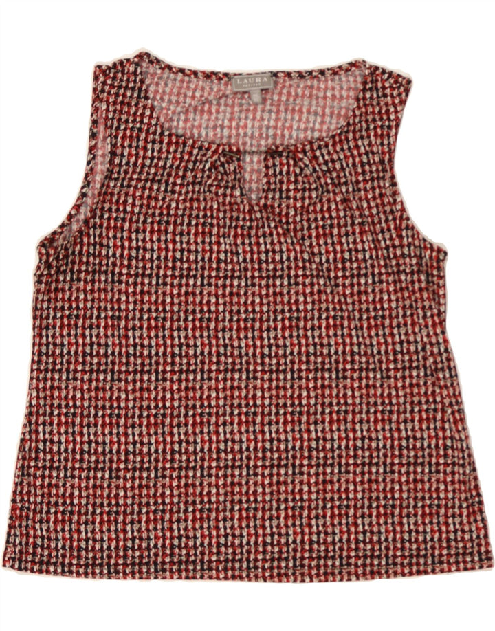 VINTAGE Womens Sleeveless Blouse Top UK 18 XL Red Houndstooth Polyester Vintage Vintage and Second-Hand Vintage from Messina Hembry 