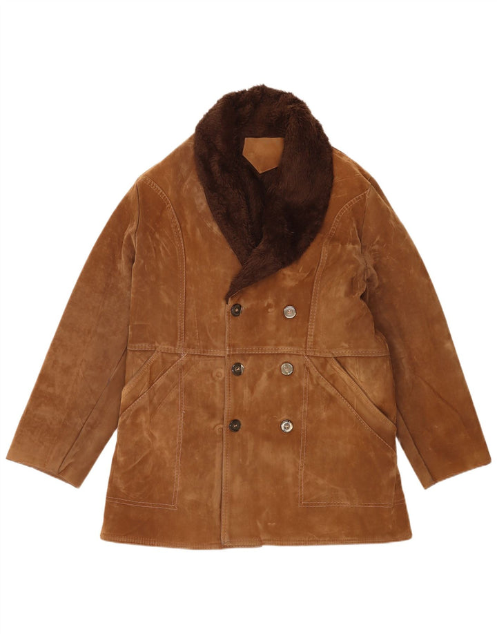 Giacca vintage in shearling doppiopetto da uomo UK 38 Marrone medio