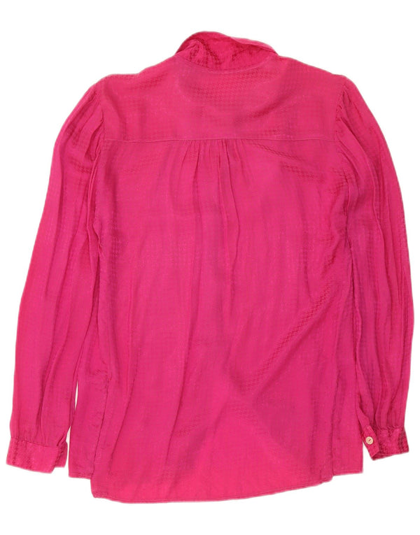Camicetta camicia vintage da donna UK 12 pied de poule rosa medio