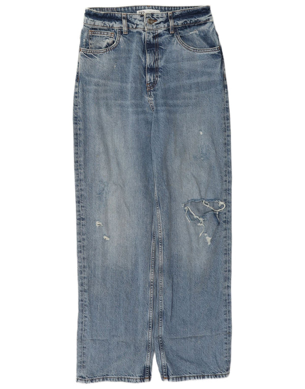 Jeans dritti effetto consumato a vita alta da donna Zara EU 40 medio W30 L31 blu