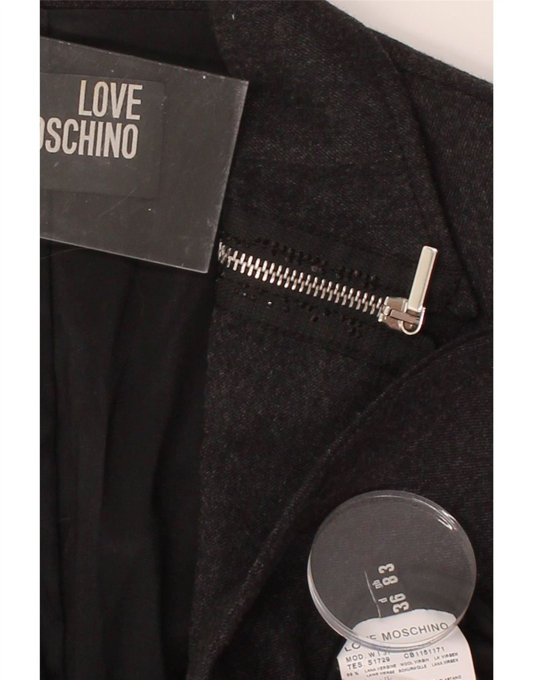 MOSCHINO Womens 1 Button Blazer Jacket UK 8 Small Grey Wool Vintage Moschino and Second-Hand Moschino from Messina Hembry 