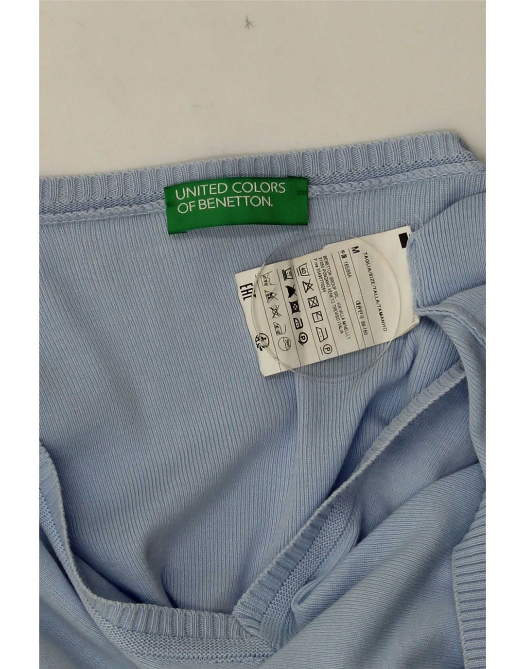 Maglione da donna con scollo a V Benetton UK 12 Cotone blu medio