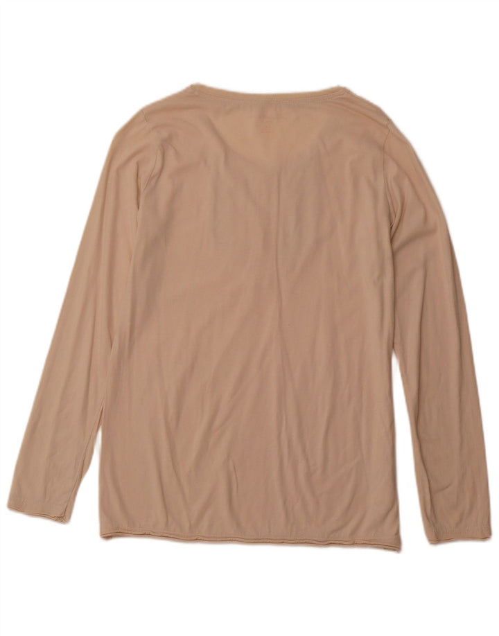 EDDIE BAUER Womens Top Long Sleeve UK 12 Medium Beige Cotton