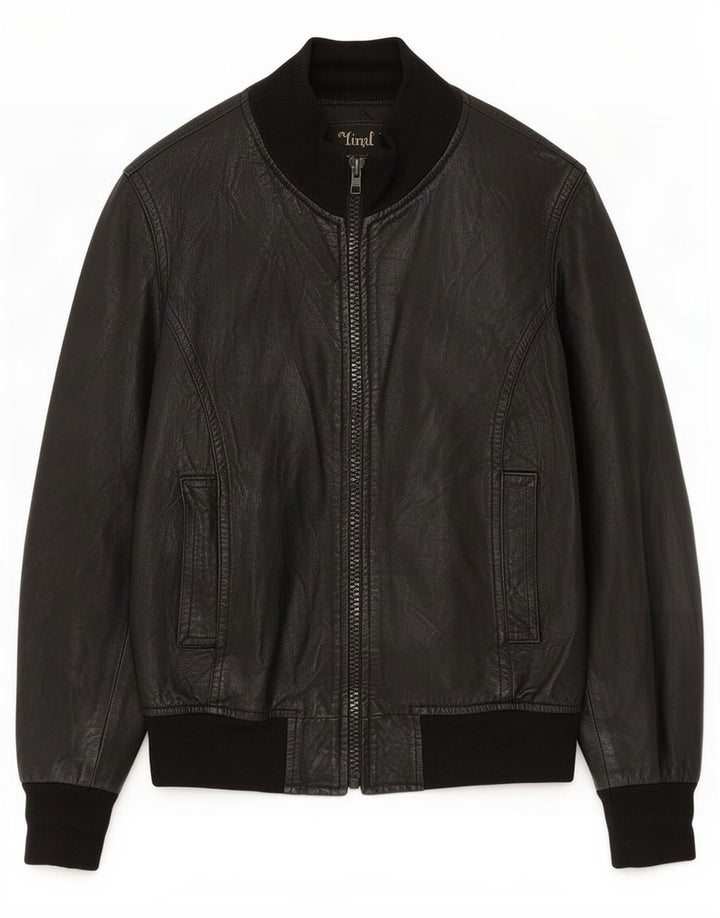 Giacca in pelle vintage da donna UK 14 media nera