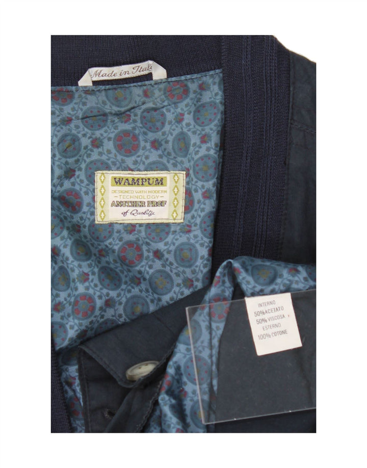 WAMPUM Mens Bomber Jacket UK 42 XL Navy Blue Acetate Vintage Wampum and Second-Hand Wampum from Messina Hembry 