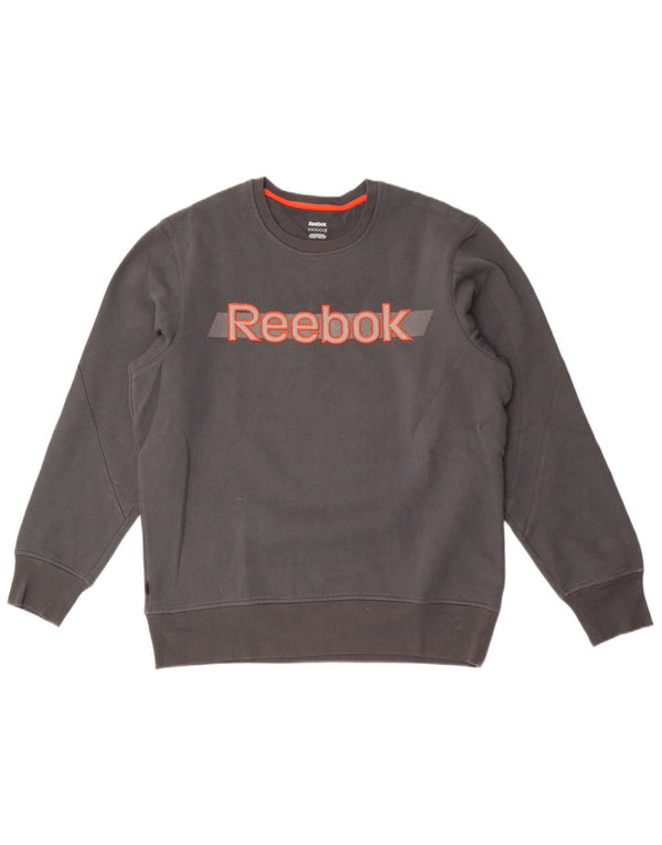 Felpa grafica da uomo Reebok in cotone grigio medio