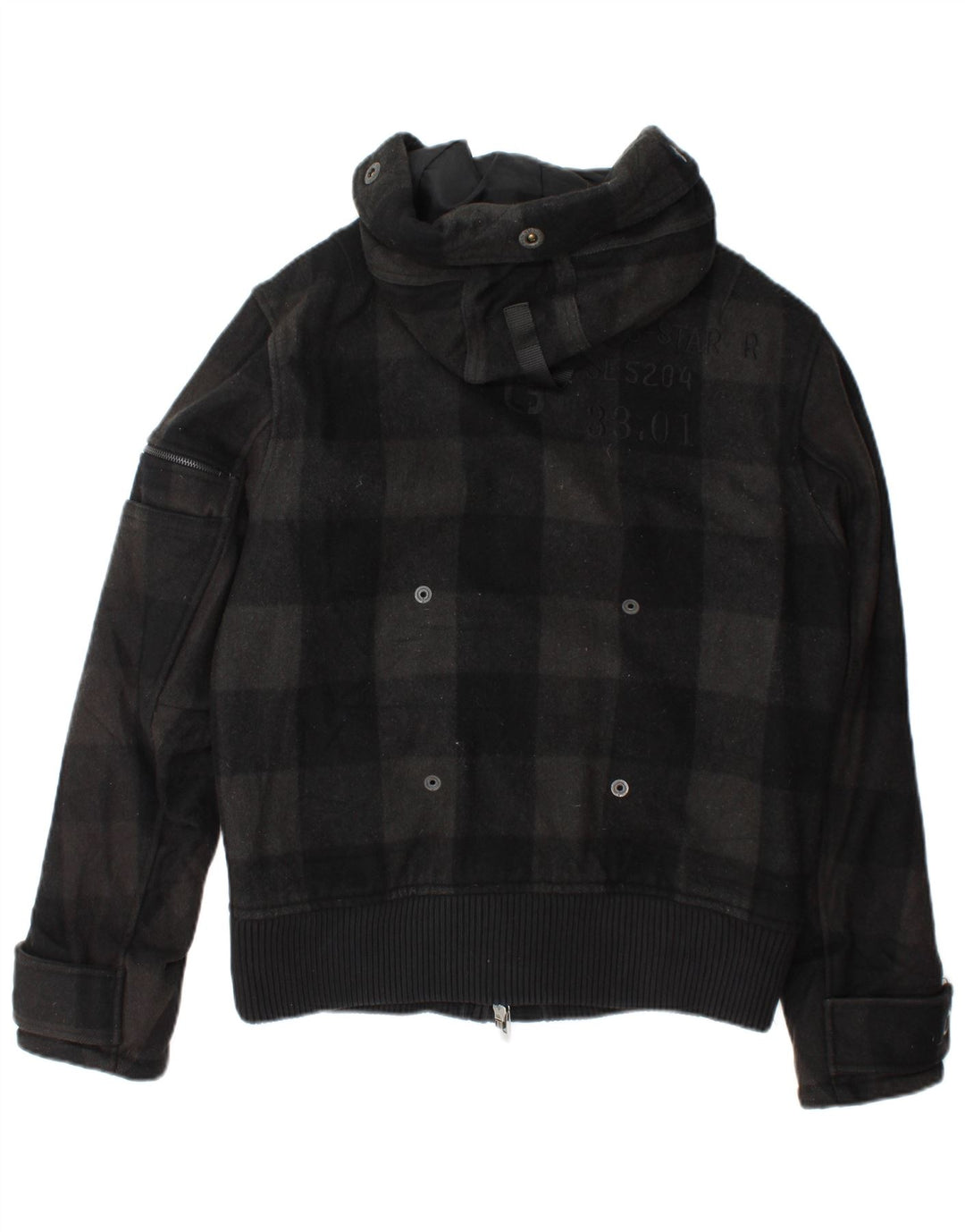 Giubbotto bomber con cappuccio da uomo G-Star UK 40 grande lana a quadri neri
