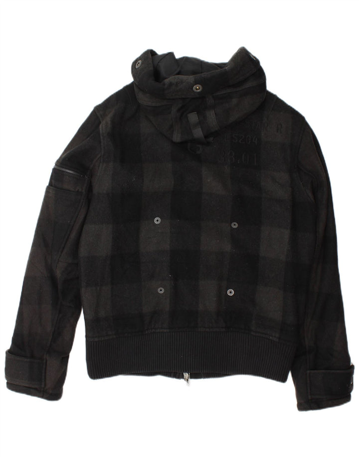 Giubbotto bomber con cappuccio da uomo G-Star UK 40 grande lana a quadri neri