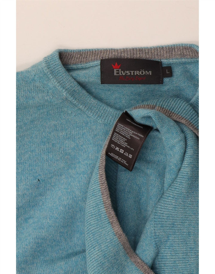 Maglione maglione girocollo da uomo Elvstrom grande lana screziata blu