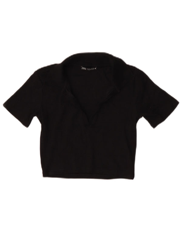 Polo corta da donna Zara UK 8 piccola in cotone nero