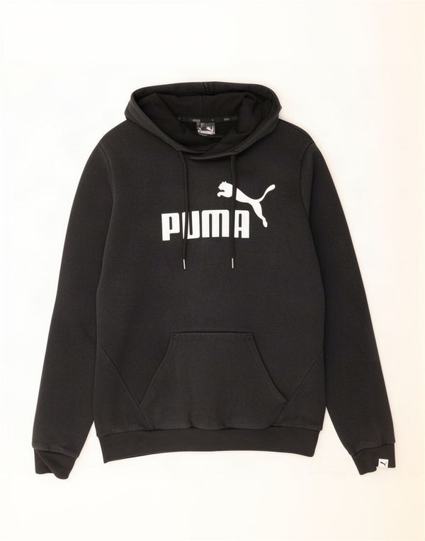 Puma Womens Graphic Hoodie Jumper UK 12 Medium Black Cotton