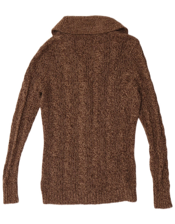 Maglione cardigan da donna Ralph Lauren UK 10 piccolo cotone screziato marrone