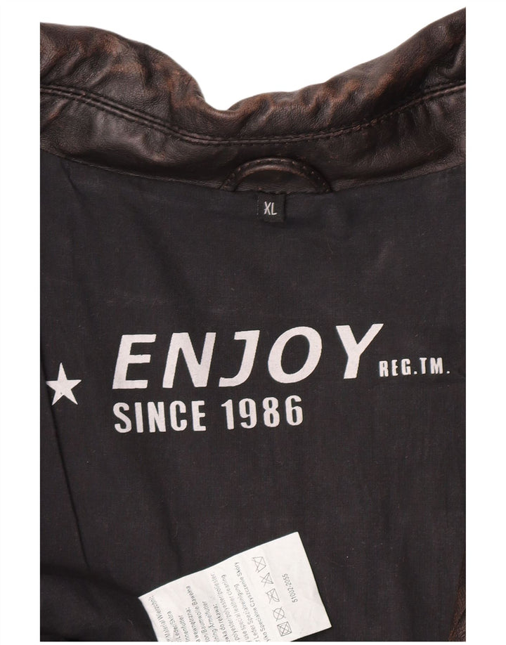 ENJOY Giacca in pelle militare da uomo UK 42 XL in pelle marrone